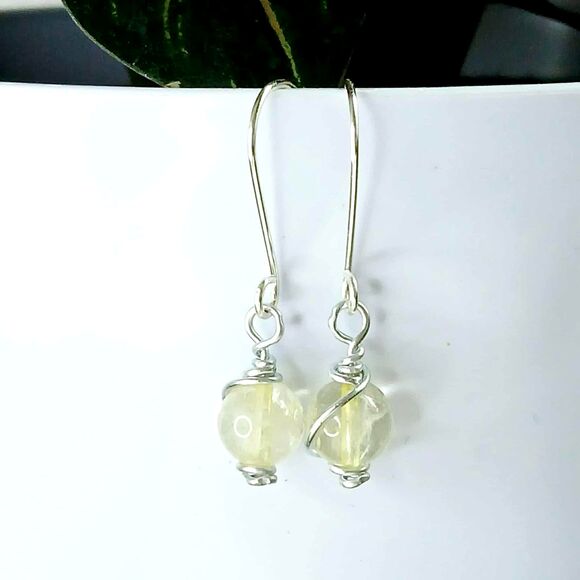 Citrine Crystal Dangle Drop Earrings, Dainty Gemstone Earrings, 1.5" - Picture 1 of 4